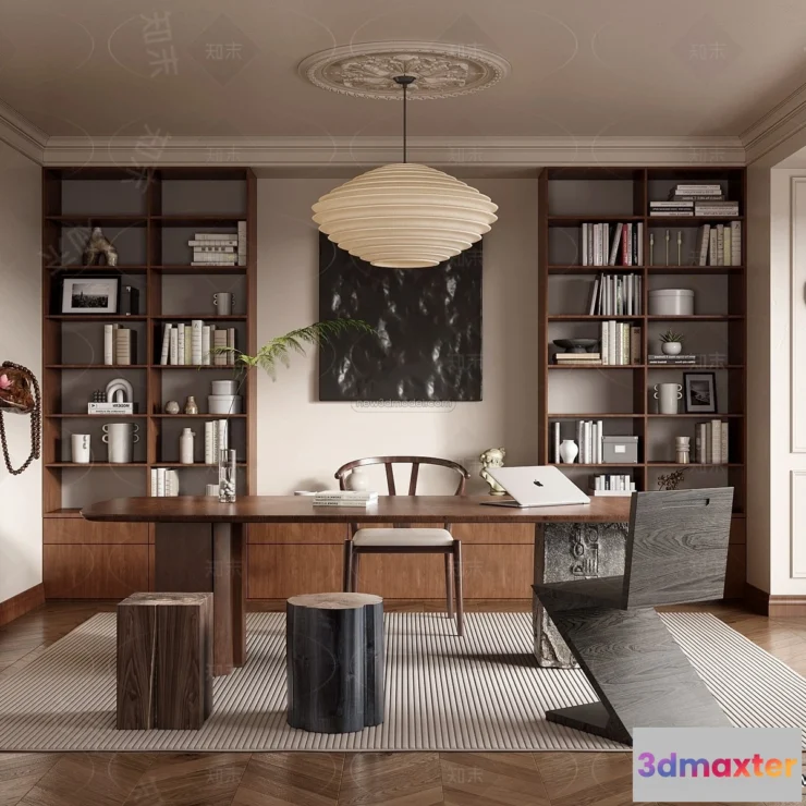 1360162 - Study And Work Space - 3D Interior Scene - French Style - 003 3D Max