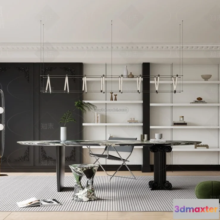 1360294 - Study And Work Space - 3D Interior Scene - French Style - 005 3D Max