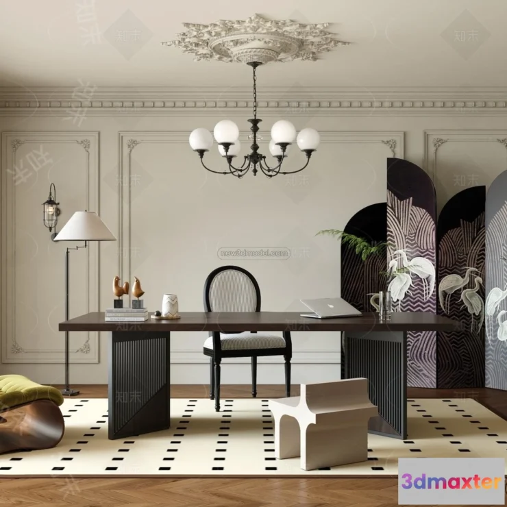 1360580 - Study And Work Space - 3D Interior Scene - French Style - 009 3D Max