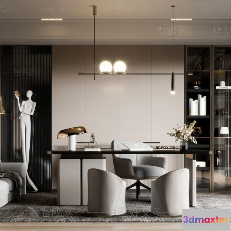1360596 - Study and Work Space - Minimalist Style - 3D Interior Scene - 012 3D Max