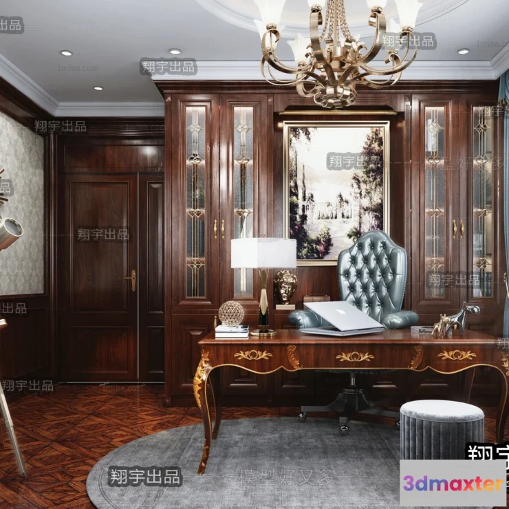 1361173 - Study Space 3D Interior Scene - American Style - 004 3D Max