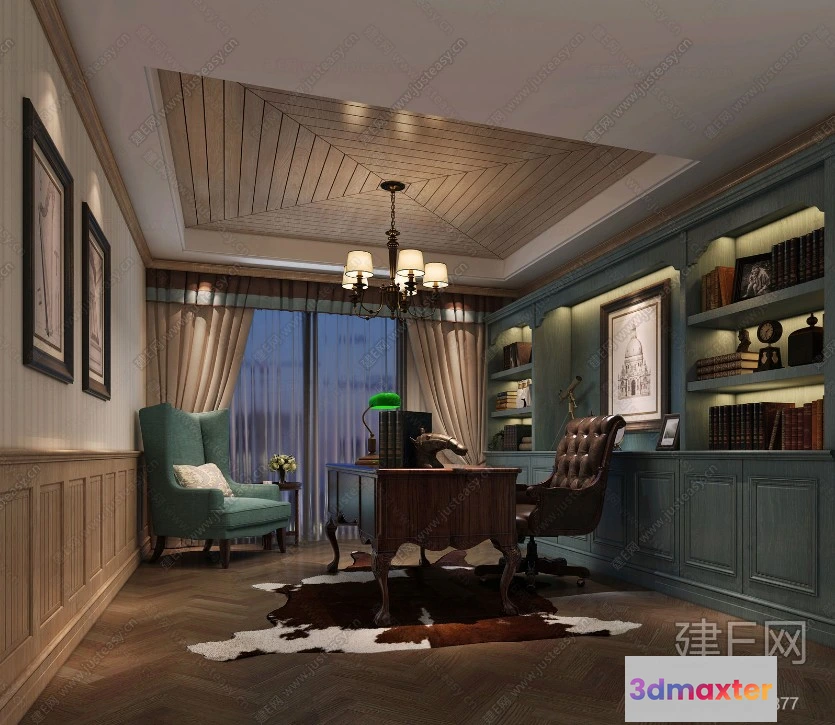 1361367 - Study Space 3D Interior Scene - American Style - 007 3D Max