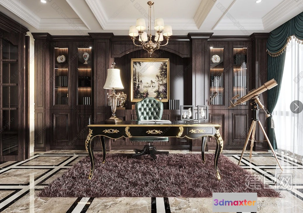 1361430 - Study Space 3D Interior Scene - American Style - 008 3D Max