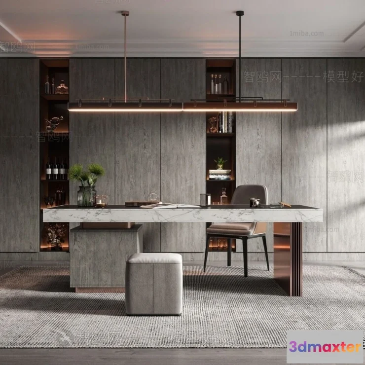 1361577 - Study and Work Space - Minimalist Style - 3D Interior Scene - 026 3D Max