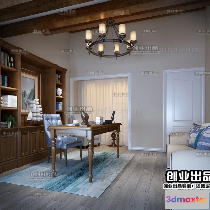 1361697 - Study Space 3D Interior Scene - American Style - 012 3D Max