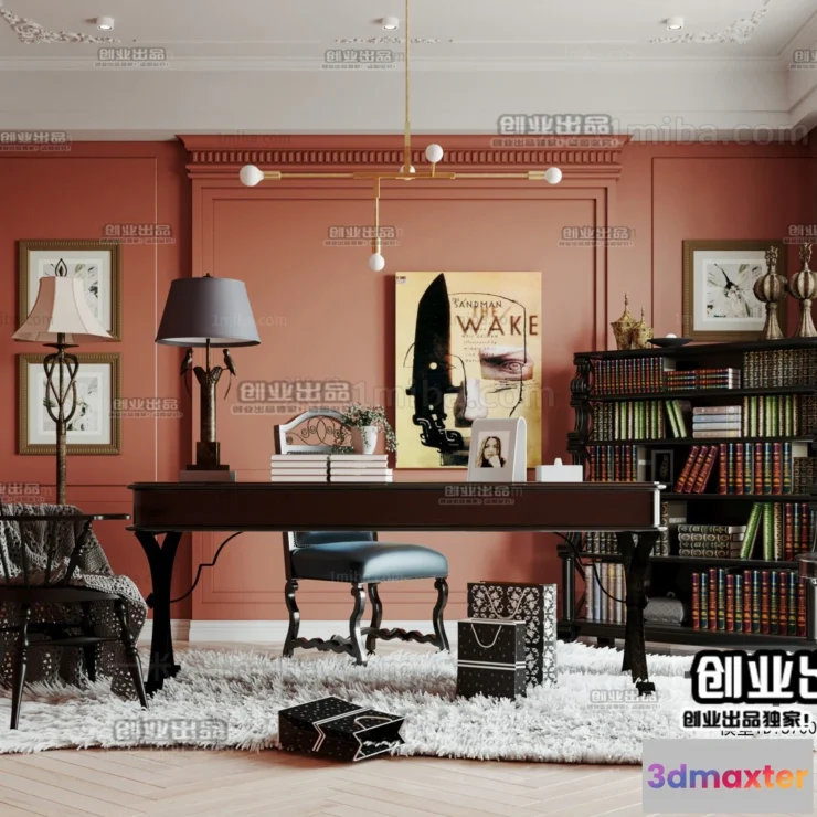 1361763 - Study Space 3D Interior Scene - American Style - 013 3D Max