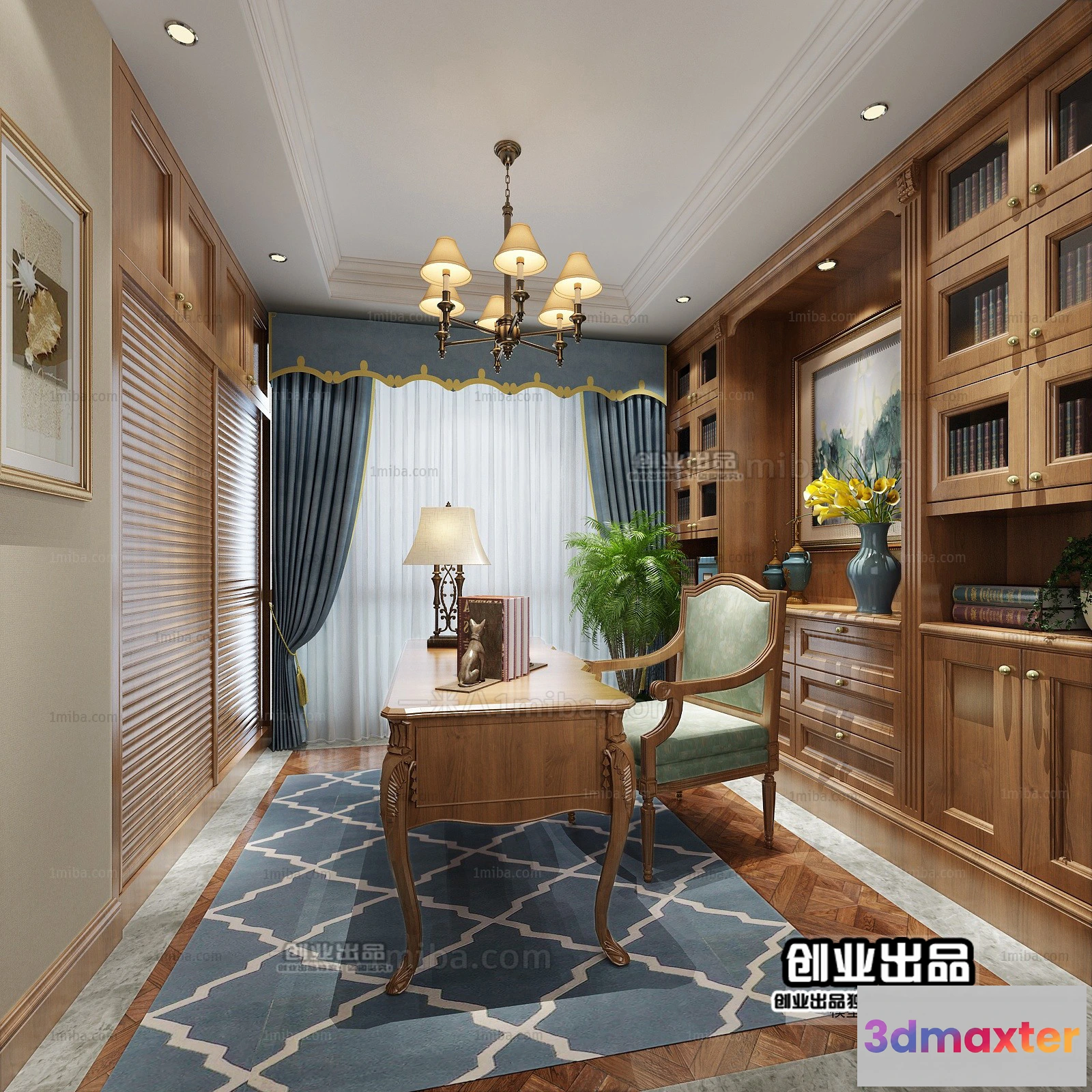 1361824 - Study Space 3D Interior Scene - American Style - 014 3D Max