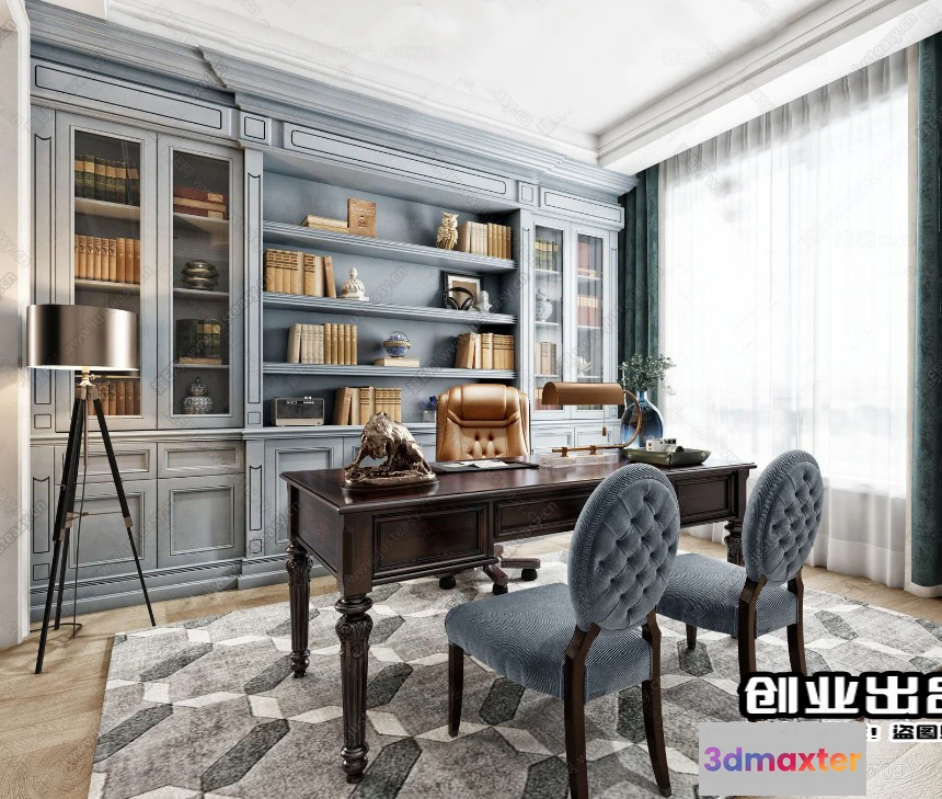 1361965 - Study Space 3D Interior Scene - American Style - 016 3D Max