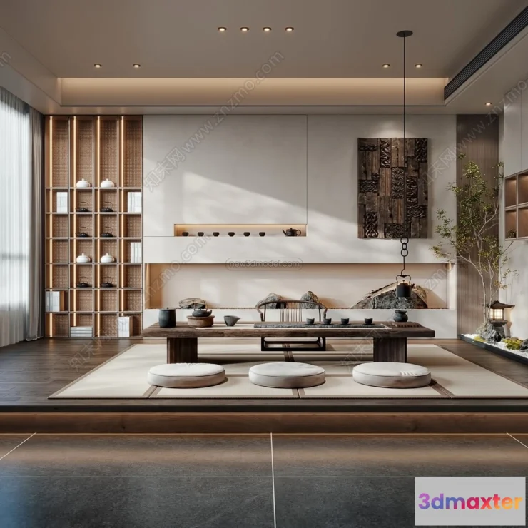 1370719 - Study And Work Space 3D Interior Scene Model - Wabi Sabi Style - 002 3D Max