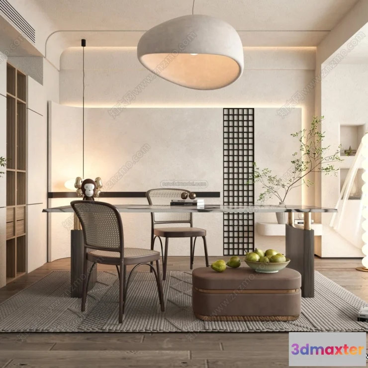 1370783 - Study And Work Space 3D Interior Scene Model - Wabi Sabi Style - 003 3D Max