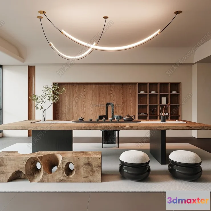 1371005 - Study And Work Space 3D Interior Scene Model - Wabi Sabi Style - 006 3D Max