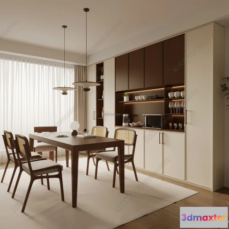 1371406 - Study And Work Space 3D Interior Scene Model - Wabi Sabi Style - 012 3D Max