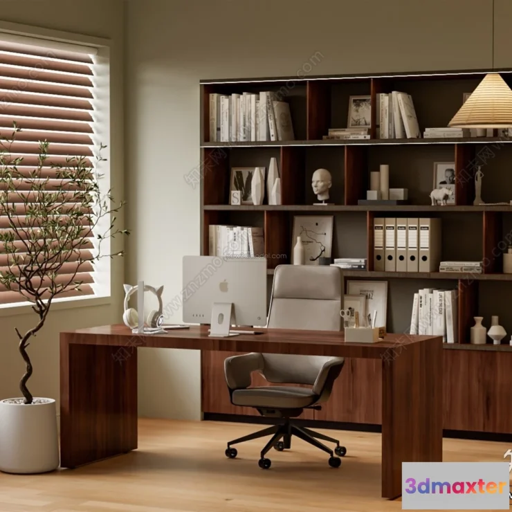 1371561 - Study And Work Space 3D Interior Scene Model - Wabi Sabi Style - 014 3D Max