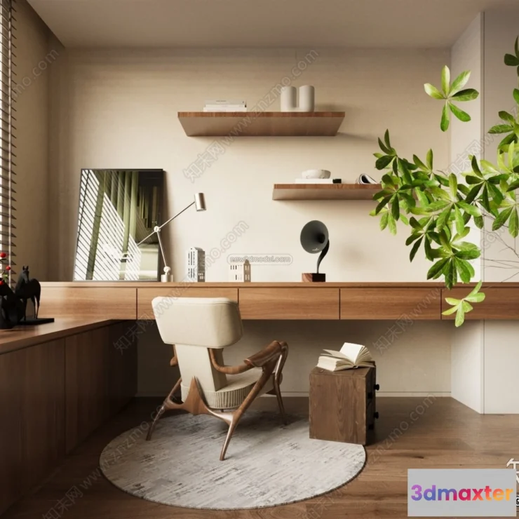 1371963 - Study And Work Space 3D Interior Scene Model - Wabi Sabi Style - 020 3D Max