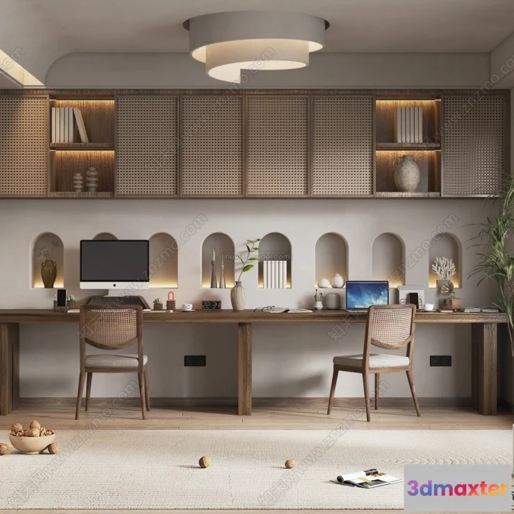 1372098 - Study And Work Space 3D Interior Scene Model - Wabi Sabi Style - 022 3D Max