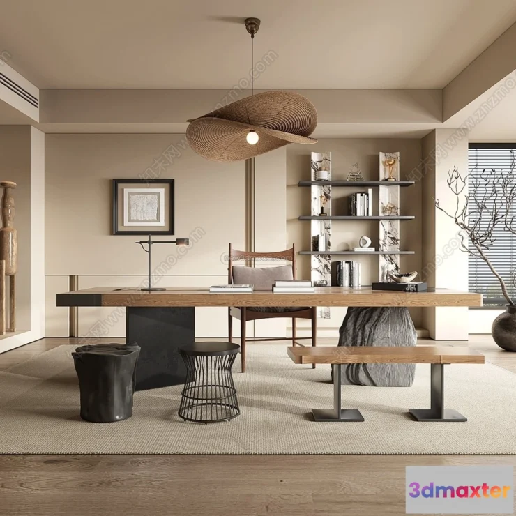 1372242 - Study And Work Space 3D Interior Scene Model - Wabi Sabi Style - 024 3D Max