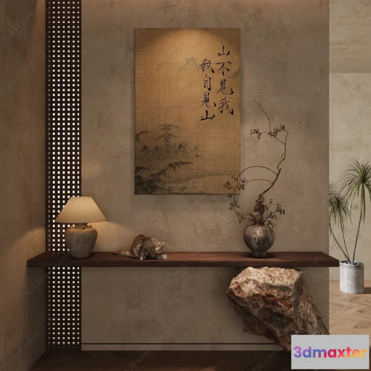 1372443 - Study And Work Space 3D Interior Scene Model - Wabi Sabi Style - 027 3D Max