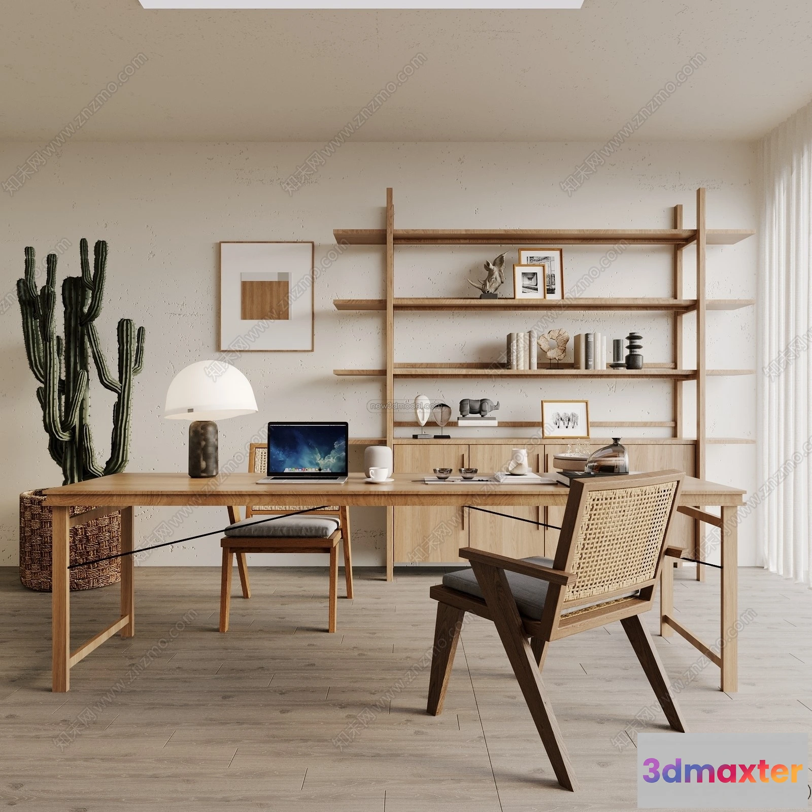 1372508 - Study And Work Space 3D Interior Scene Model - Wabi Sabi Style - 028 3D Max