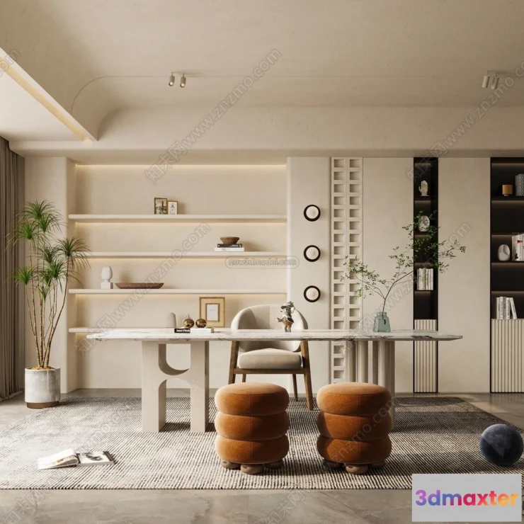 1372711 - Study And Work Space 3D Interior Scene Model - Wabi Sabi Style - 031 3D Max