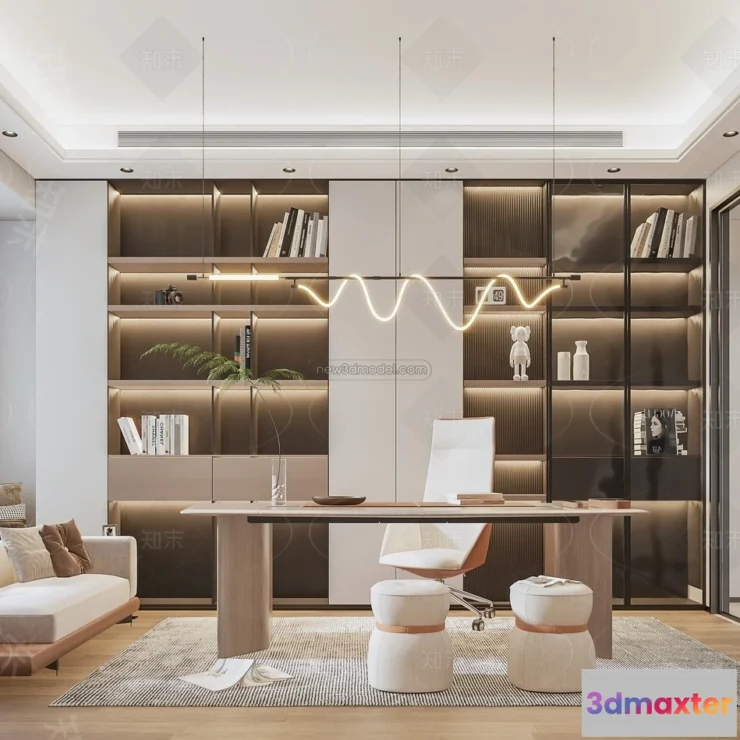 1374552 - Study and Work Space - 3D Interior Scene - Italian Style - 001 3D Max