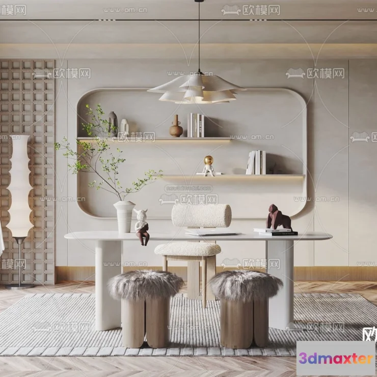 1583607 - Cream Style Interior 3D Blocks - Study Room 3D Model - 288 3D Max