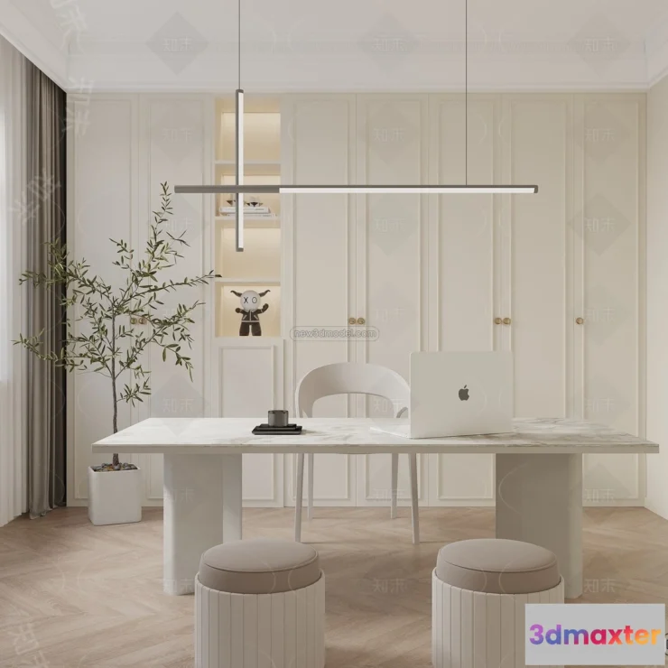 1583609 - Cream Style Interior 3D Blocks - Study Room 3D Model - 289 3D Max