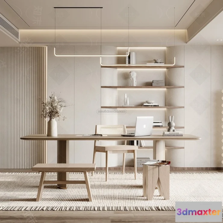 1583613 - Cream Style Interior 3D Blocks - Study Room 3D Model - 291 3D Max