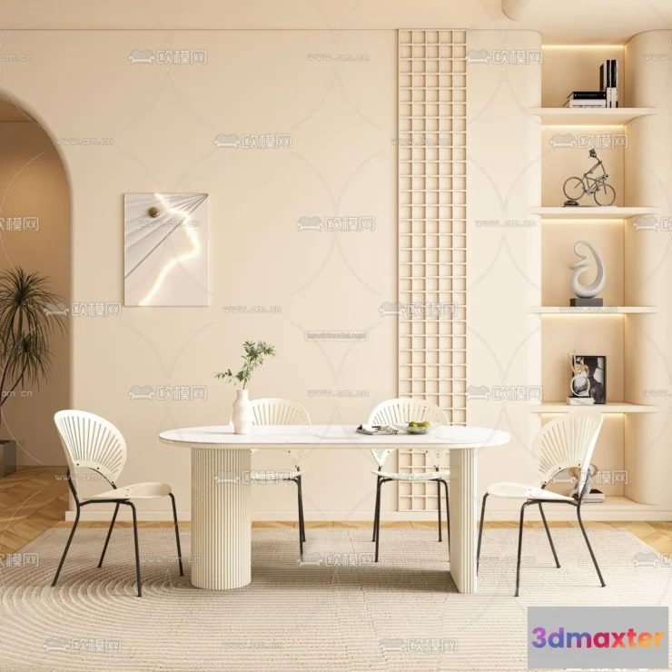 1583617 - Cream Style Interior 3D Blocks - Study Room 3D Model - 293 3D Max