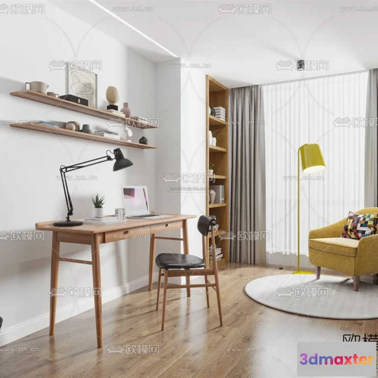 1583643 - Nordic Style Interior 3D Blocks - Study Room 3D Model - 482 3D Max