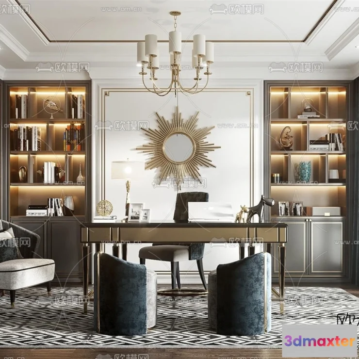 1583687 - Europe Style Interior 3D Blocks - Study Room 3D Model - 337 3D Max