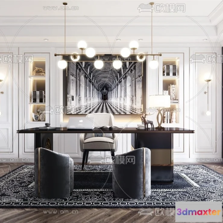 1583689 - Europe Style Interior 3D Blocks - Study Room 3D Model - 338 3D Max