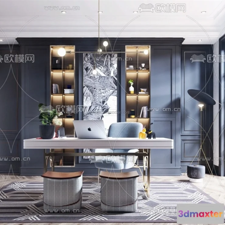 1583693 - Europe Style Interior 3D Blocks - Study Room 3D Model - 340 3D Max