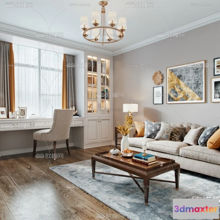 1583697 - Europe Style Interior 3D Blocks - Study Room 3D Model - 342 3D Max