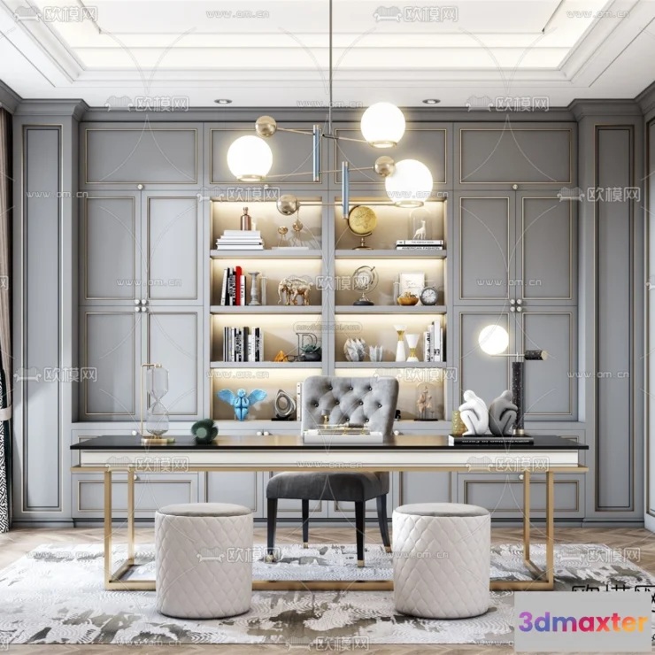 1583701 - Europe Style Interior 3D Blocks - Study Room 3D Model - 344 3D Max