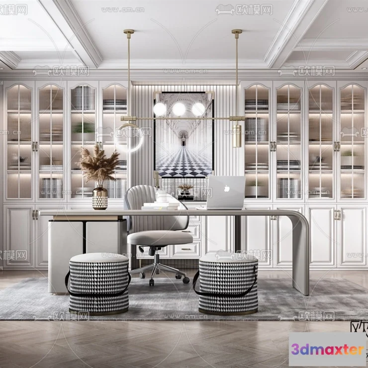 1583703 - Europe Style Interior 3D Blocks - Study Room 3D Model - 345 3D Max