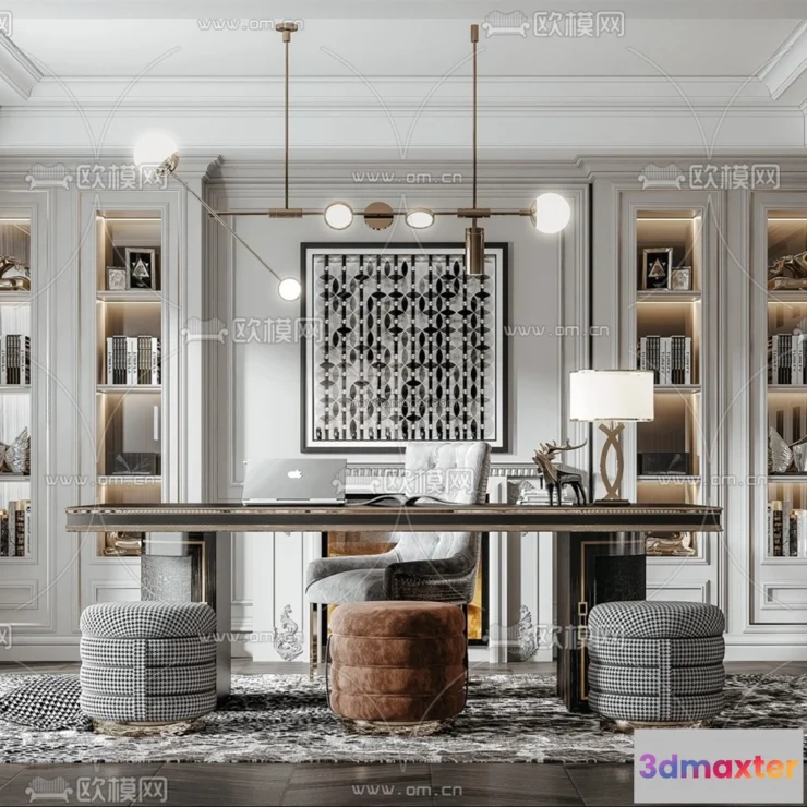 1583705 - Europe Style Interior 3D Blocks - Study Room 3D Model - 346 3D Max