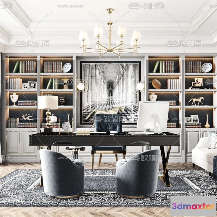 1583707 - Europe Style Interior 3D Blocks - Study Room 3D Model - 347 3D Max