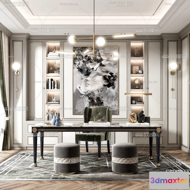 1583709 - Europe Style Interior 3D Blocks - Study Room 3D Model - 348 3D Max