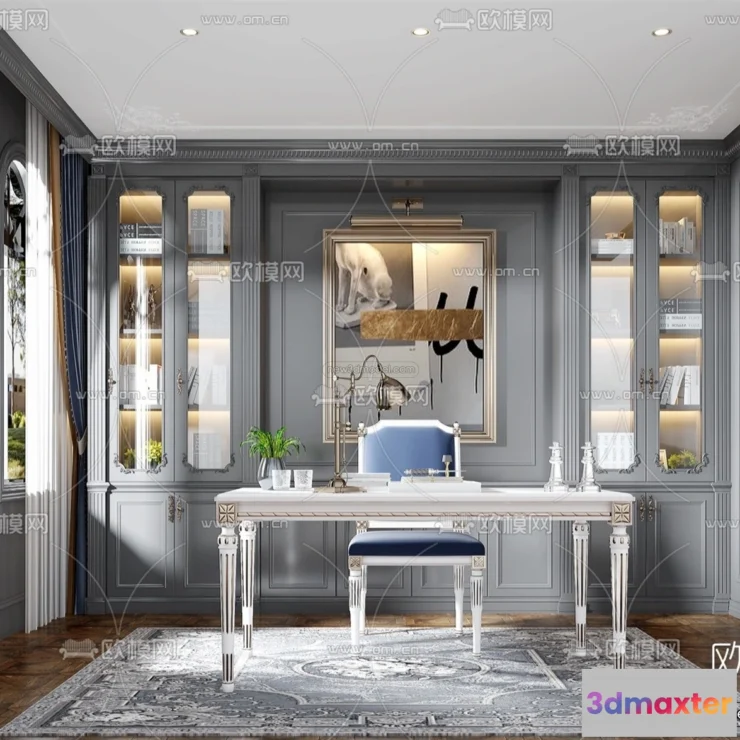 1583711 - Europe Style Interior 3D Blocks - Study Room 3D Model - 349 3D Max