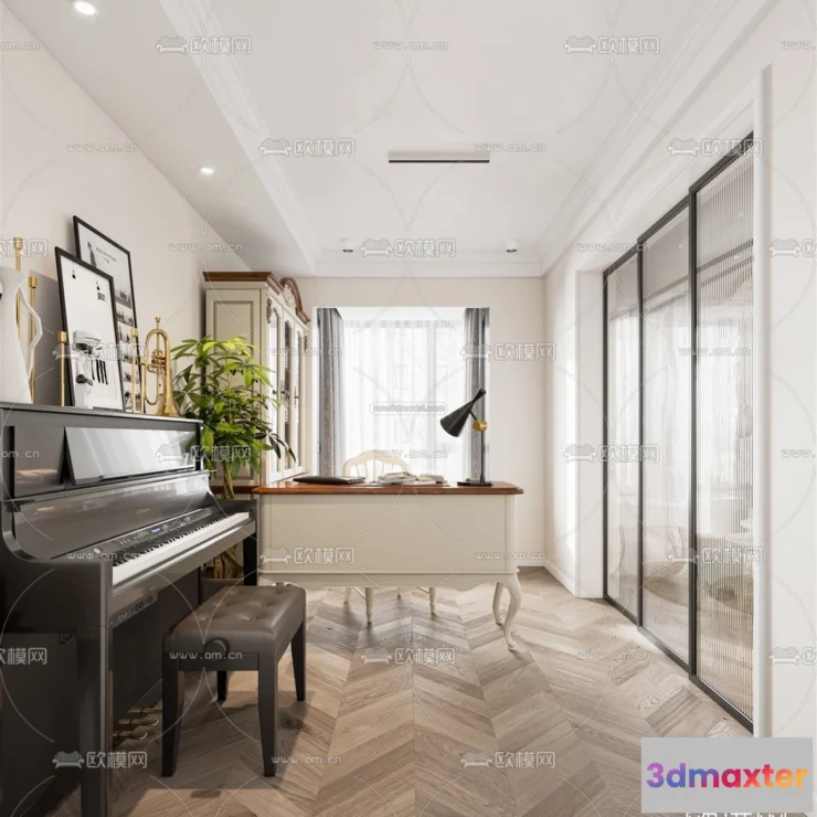 1583715 - Europe Style Interior 3D Blocks - Study Room 3D Model - 351 3D Max