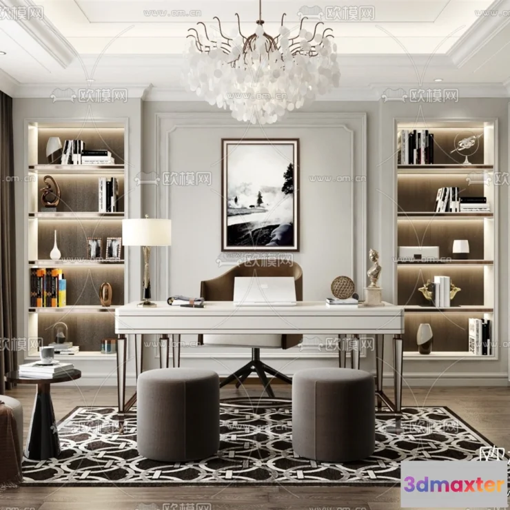 1583721 - Europe Style Interior 3D Blocks - Study Room 3D Model - 354 3D Max