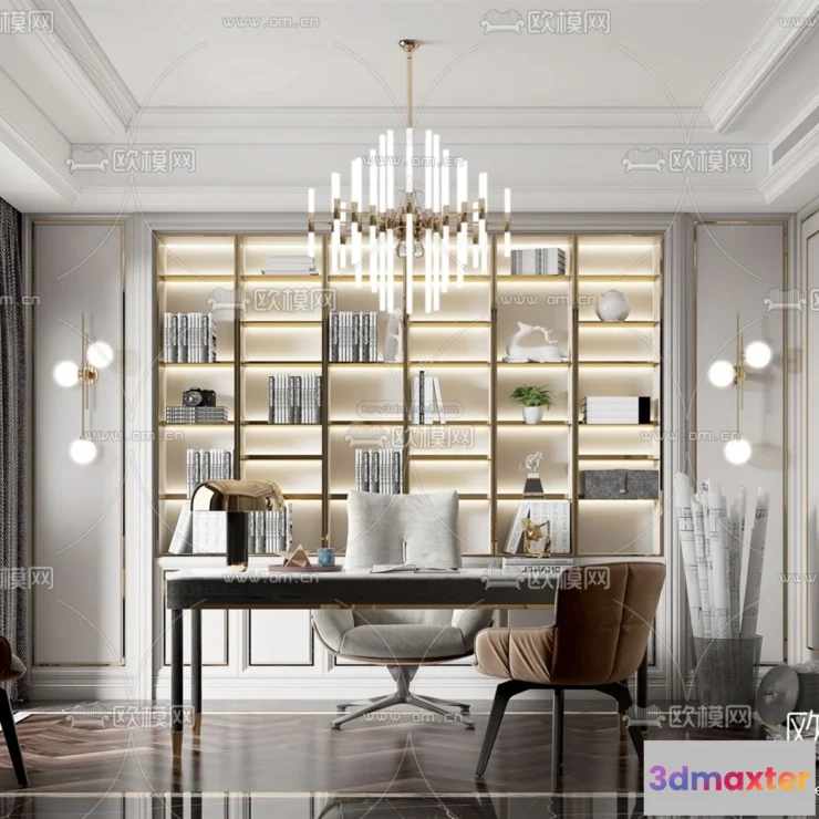 1583725 - Europe Style Interior 3D Blocks - Study Room 3D Model - 356 3D Max