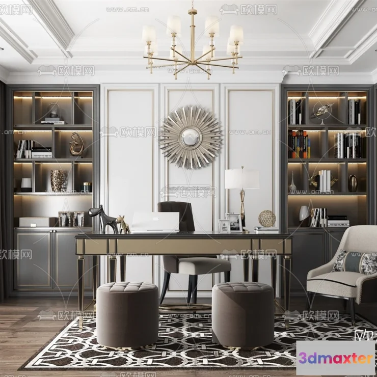 1583727 - Europe Style Interior 3D Blocks - Study Room 3D Model - 357 3D Max