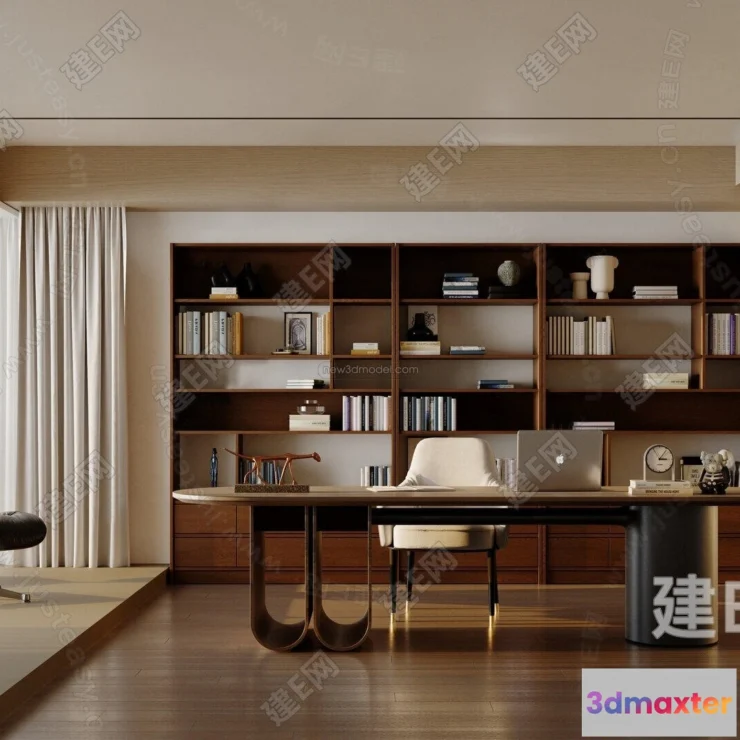 1573974 - Modern Style Interior 3D Blocks and 3D Models - Study Room 3D Scene - 687 3D Max