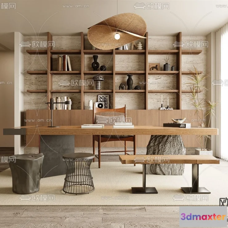 1573982 - Modern Style Interior 3D Blocks and 3D Models - Study Room 3D Scene - 691 3D Max