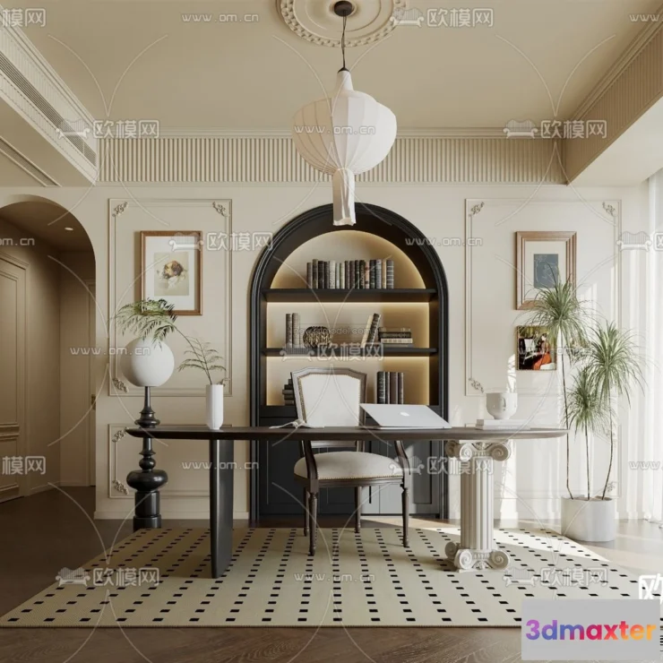 1573992 - Modern Style Interior 3D Blocks and 3D Models - Study Room 3D Scene - 696 3D Max