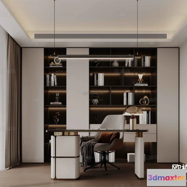1574000 - Modern Style Interior 3D Blocks and 3D Models - Study Room 3D Scene - 700 3D Max