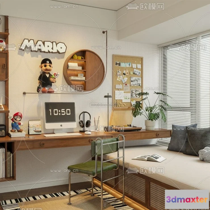 1574016 - Modern Style Interior 3D Blocks and 3D Models - Study Room 3D Scene - 708 3D Max