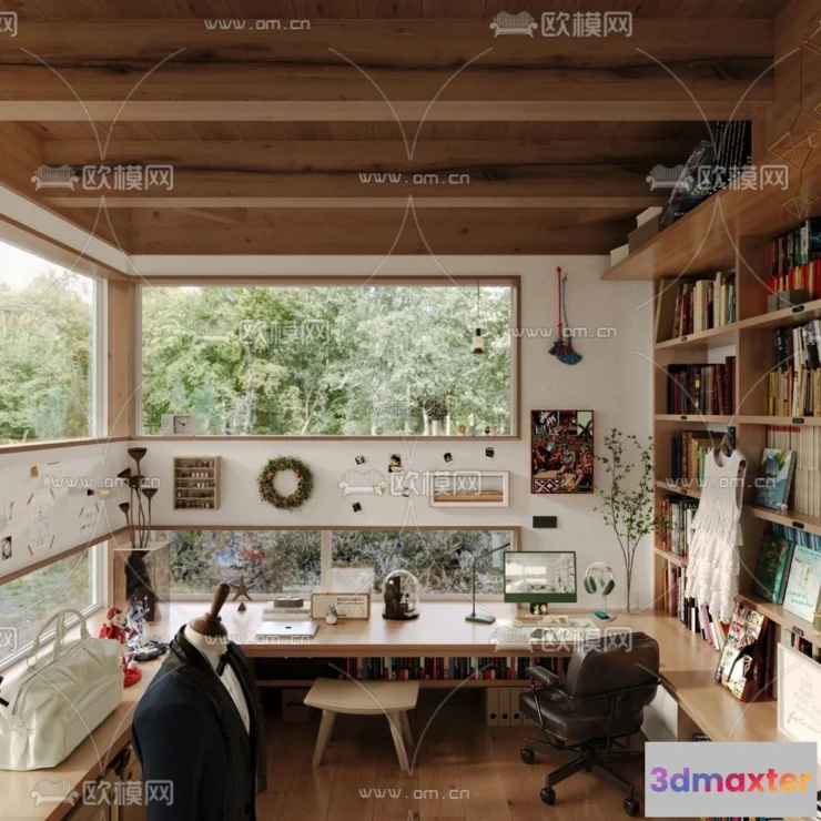 1574018 - Modern Style Interior 3D Blocks and 3D Models - Study Room 3D Scene - 709 3D Max