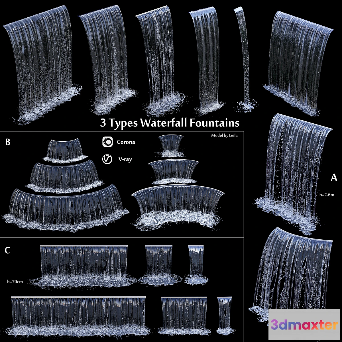 1294957 - 3 types of waterfall Fountains cascade in different sizes 3D Max